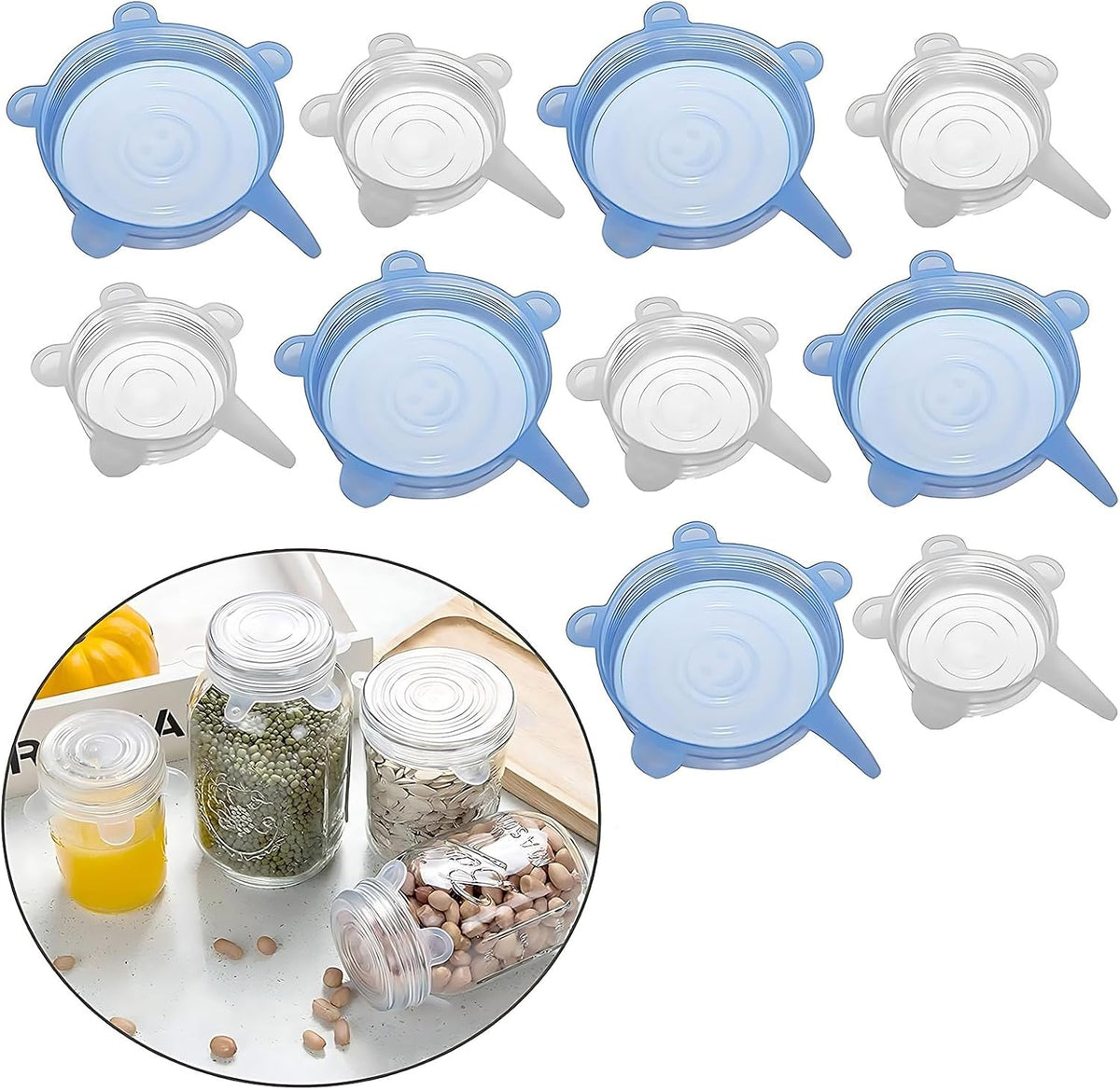 Silicone Stretch Lids Pet Food Can Covers (10-Pack, 2.6in+3.74in), Reusable BPA-free Storage Covers for Soda/Beer Cans, Regular and Wide Mouth Mason Jars, Perfect fit for 2.4 to 4.3 Inches