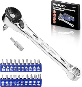 WORKPRO 1/4" Mini Ratchet Wrench Set with Screwdriver Bit Set, 72-Tooth