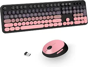 Kootop Cute Typewriter Wireless Keyboard and Mouse Combo Black and Pink