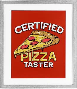 Certified Pizza Taster Retro Humor, 13 x 16 Inch Framed Print Under Glass