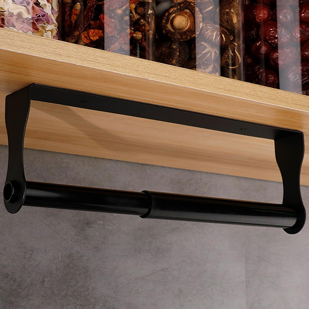Under Cabinet Paper Towel Holder, Black Stainless Steel Kitchen Rack
