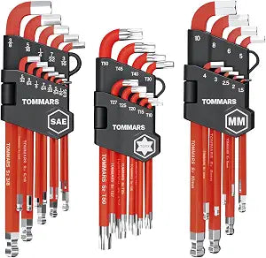 TOMMARS 31-Piece Stubby Allen Wrench Set, SAE, Metric & TORX Hex Keys