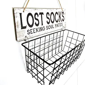 Lost Socks Laundry Sign And Basket, Wall-Mounted Lost Sock Organizer, Laundry Room Organization