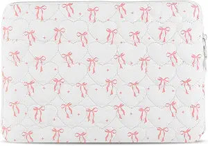Cute Bow Puffy Laptop Sleeve 13-15 Inch Cute Quilted Laptop Protective Case Padded Bow Computer Sleeve for MacBook