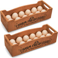 YOUEON Wooden Egg Holder for Countertop, Stackable 2-Tier Egg Crates for 24 Eggs with Handle, Farmhouse Rustic Pinewood Egg Storage Box with Farm Fresh Eggs'' Print, No Assembly Needed