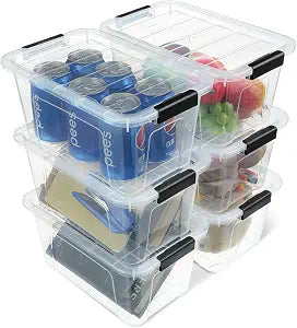 EOENVIVS Plastic Storage Bins with Lids 6 Pack, 6.7 Quart Storage Containers With Black Buckle Latch, Stackable Storage Organizers for Home Pantry Office Classroom Organization, Clear