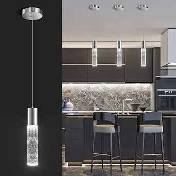 OKELI Modern Pendant Light, LED Bubble Crystal Kitchen Island Lights Fixtures,Chrome Mini Single Island Lights Pendant Lighting for Kitchen Island,Bar,6W,6000K,ETL