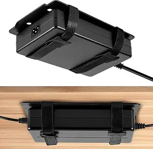 Universal Metal Laptop Charger Holder, Adjustable Under Desk Power Brick Mount Organizer for Charging Bricks & Cables Space Saving Power Adapters Mount, Secure Supply Holder for Laptop Chargers,Black
