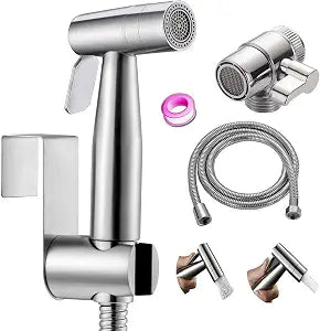 Handheld Bidet Sprayer Toilet Bathroom- Stainless Steel Sprayer Shattaf Toilet Bidet Shower Head for Bathroom Sink or Toilet - with Faucet Dispenser,59in Hose and Bracket Holder