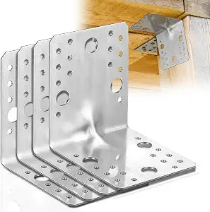 Shimeyao 4 Pcs 4x4 Steel L Brackets 1.7mm Angle Bracket 90 Degree, Silver
