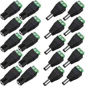 inShareplus 10 Pairs 5.5mm x 2.1mm DC Power Jack Plug Adapter Connectors, Male and Female Screw Terminal Connector for 12V Strip Lights, Low Voltage Lighting and DC Power Connection