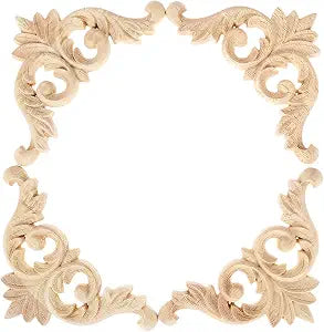 4Pcs Wood Carved Appliques Corner Wooden Carving Onlays Decals for Furniture