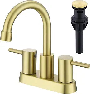 4 Inch Centerset Brushed Gold Bathroom Sink Faucet 2 or 3 Hole