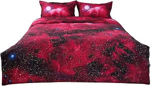 uxcell Full Galaxies Red Comforter Sets with 1 Comforter 2 Pillowcases