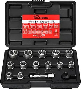 Bolt Extractor Set, 15PCS Easy Out Bolt Extractor Kit, 3/8" Drive Impact Stripped Bolt Remover Extractor Socket Set Tool for Rusted, Rounded, Damaged Nuts