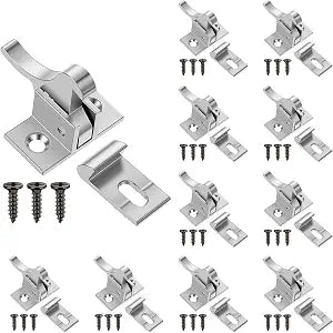 10 Pcs Brass Heavy Duty Cabinet Door Latch Closets Door Elbow Latch Cabinet Latch with Mounting Screws Hardware for Bedroom Bathroom Window Catch (Silver)