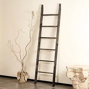 Blanket Ladder for The Living Room 6-Tier, Wooden Decorative Quilt Holder for Bed Room, Wall-Leaning Wood Towel Rack for BathroomRustic Farmhouse Ladders for Display.(Black Wash)