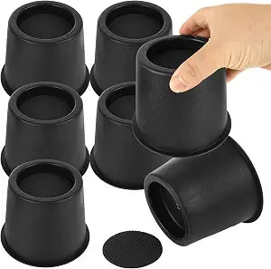 6 PCS Round Bed Risers, Black 4 Inch Plastic Furniture Raising Blocks, Heavy Duty Bed Lifts Risers for Desk Chair, Table Legs, Sofa Couch