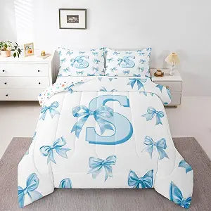 Erosebridal Cute Blue Bow Bedding Set Queen for Kids Girls Teen Women