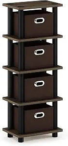 Furinno Turn-N-Tube Toolless 4-Tier Storage Shelves, Columbia Walnut