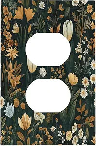 Outlet Covers Vintage Green Flower Boho Modern Floral Leaf 1 Gang Duplex Wall Plate Decorative Switch Plates Electrical Receptacle Faceplate Light Switch Cover for Bedroom Bathroom Decor