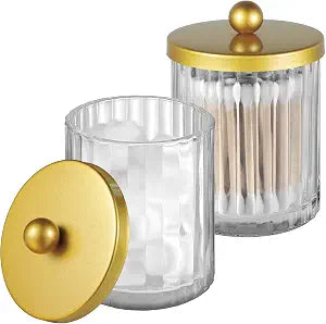 Amolliar Qtip Holder for Bathroom, Clear Glass Apothecary Jars(Gold 2 Pack)