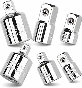 6 PCS Socket Adapter and Reducer Set, 1/4 to 3/8, 3/8 to 1/2, 1/4 to 1/2 Impact Ready, Premium Chrome Vanadium Steel Ratchet/Socket Extension/Conversion Kit/Set