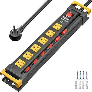 6 Outlet Heavy Duty Surge Protector Power Strip with Individual Switches
