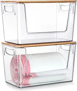 2 Pack Trash Bag Holder Dispenser, Extra Large Garbage Bags Holder, Stackable Trash Bag Holder with Bamboo Top for Laundry Room & Under Sink