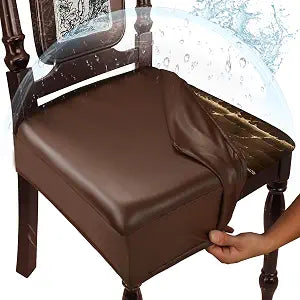 Waterproof Dining Chair Seat Covers Leather Kitchen Seat Covers, Stain Resistant Stretch Chair Seat Covers for Dining Room Chairs Set of 4, Rear Covered Washable Dining Chair Covers Coffee