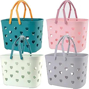 Peohud 4 Pack Portable Shower Caddy Basket, Plastic Storage Basket with Handle, Caddy Organizer Bin for Bathroom, College Dorm, Pantry, Kitchen