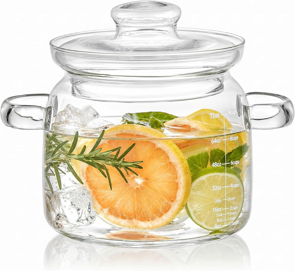 2.5-Quart Clear Glass Simmer Pot for Cooking on Stovetop,Measuring Marks