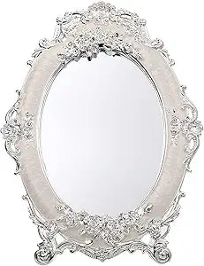 JUXYES Tabletop Dressing Mirror with Stand Desktop Mirror with Rose Decor