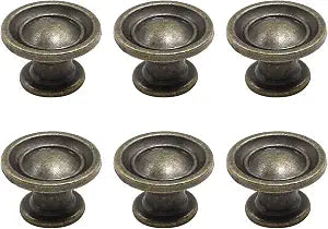 Piutouyar 6 Pack Bronze Vintage Dresser Knobs, Round Antique Cabinet Knobs