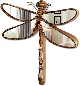 Dragonfly Mirror Wall Decor, Gold Butterflys Wall Decor, Creative Dragonfly Mirror Glass WallDecor for Living Room & Bedroom, Perfect for Victorian & European Themed Homes