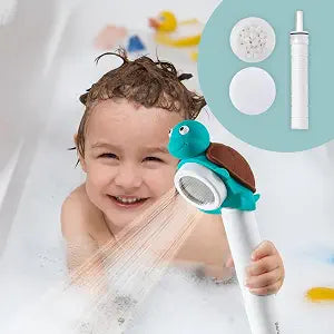 Barumi Livo Handheld Filtered Showerhead for Kids - Turtle Turquoise | Micro Laser-Cut for Soft Water Spray, Multi-Level Filtration Removes Chlorine and Impurities for Skin and Hair