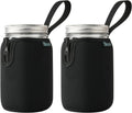 Beautyflier Mason Jars 32oz Wide Mouth Sleeve Regular Mouth Mason Jars Insulators Drinking Glass Coolers Sprouting Jars Blackout Sleeve (Black)