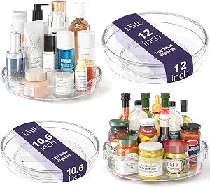 LAMU 4 Pack Lazy Susan Turntable Organizer for Cabinet Pantry Fridge Clear
