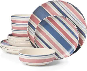 Oneida 24 Seven Stripe Melamine 12-Piece Dinnerware Set for 4