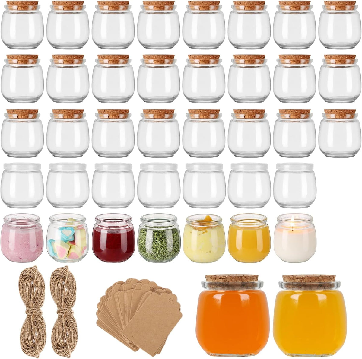 Jaisie.W 7 oz Glass Jars 40 Pack with Cork & Airtight Durable PE Lids