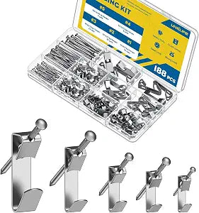 Uniclife 188 Pcs Picture Hanging Kit, 10 lb, 20 lb, 30 lb, 50 lb, 100 lb Heavy Duty Picture Hangers for Drywall & Wood, Picture Hanging Hooks, Frame Hooks for Hanging Photos Mirrors Paintings Silver
