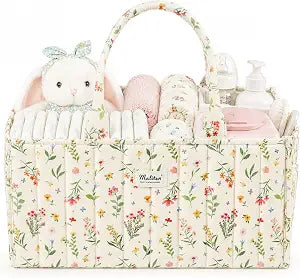 Maliton Diaper Caddy Organizer with 2 Side Pockets, Portable, Spring Floral