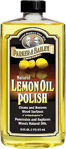 Parker & Bailey Lemon Oil Polish, Natural Lemon Scented Furniture Cleaner & Wood Table Cleaner, Renews & Restores a Finish for Woods, Protects from Drying or Cracking, Leaves a Shiny Finish, 16 oz