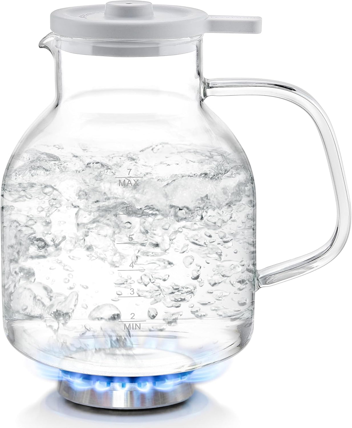 Teabloom Purity Glass Whistling Kettle - 100% Plastic-Free, Premium Borosilicate Glass, 56 oz (7-Cup) Capacity, Stovetop Safe, Lead-Safe & Chemical-Free Water Boiling with Whistle Cue