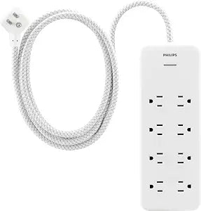 Philips Surge Protector Power Strip, 8 Ft Braided Extension Cord