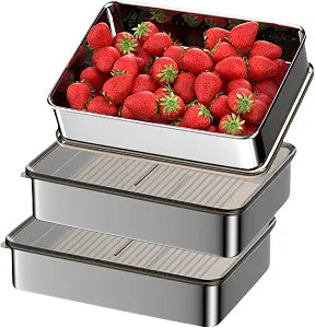 Stainless Steel Food Storage Containers, Silver 3-Piece Set, 140 oz