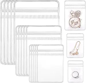 BESARME 150 Pcs Anti-tarnish Jewelry Bags Set Clear PVC Reusable Zip Bags 3 Sizes for Necklaces Earrings Rings Pearls Beads Travel Storage Organization