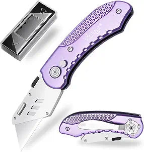 Vickay Folding Utility Knife, Heavy Duty Box Cutter Purple, Razor Knife