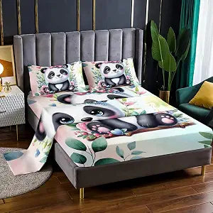Kawaii Black White Panda Sheet 4Pcs Twin Tie Dye Wild Animal Flower Bear Bedding Set for Kid Teen Girl Boy Swing Butterfly Botanical Room Decor with 1 Flat Sheet+1 Fitted Sheet+2 Pillowcases