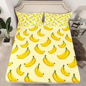 Feelyou Banana Bed Sheet Set for Kids Boys Girls Teens Tropical Fruit Yellow Summer Bedding Set Lightweight Microfiber Bed Cover Decor 3Pcs Fitted Sheet with 2 Pillowcase Full